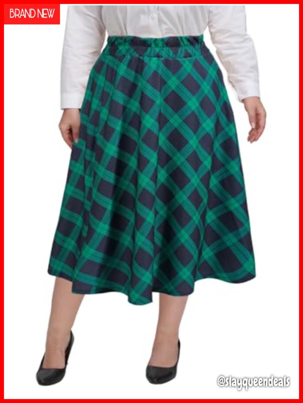 Plus Size Midi Skirt High Waist A-Line Flared Skater with Pockets